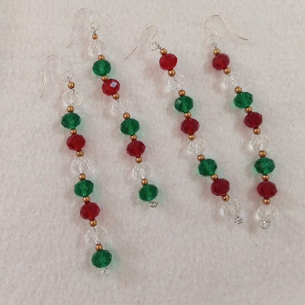 Festive Red and Green Beaded Handmade Ornaments Lot of 4